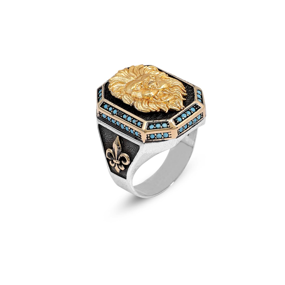 Men's 925 Sterling Silver Lion Ring with Turquoise - Men's Lion Ring in 925 Sterling Silver - Birthday Gifts