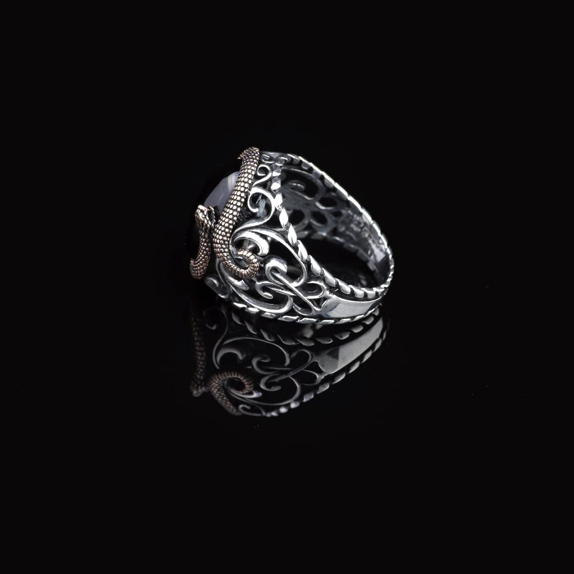 Mystical Serpent Onyx and Sterling Silver Snake Ring
