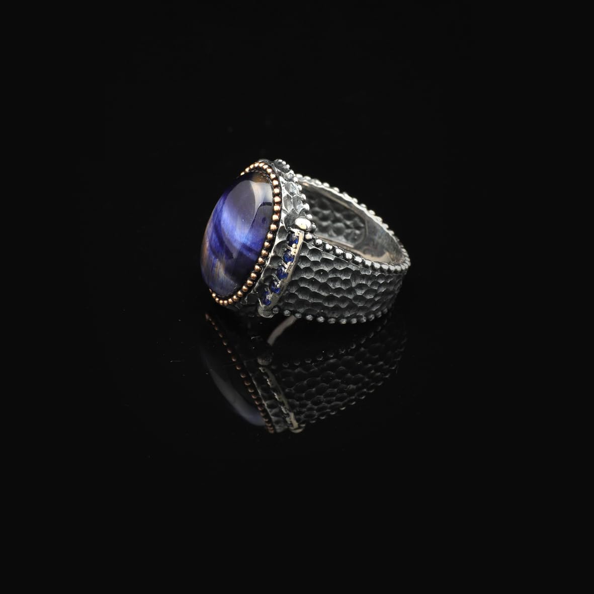 Blue Tiger Eye Pinky Ring for Men