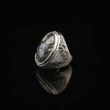 Mens Sterling Silver Turquoise Ring – Special Large Gemstone Ring with Chunky Ottoman Design — image 4