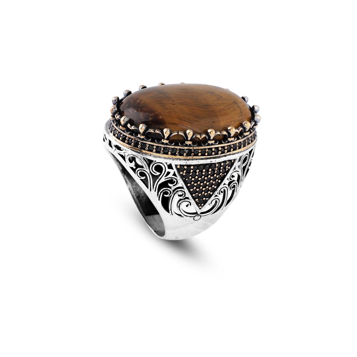 Tiger Eye Ring with Micro Onyx Stone