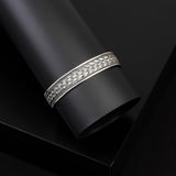 Men Thick Silver Band Bracelet – Handmade Sterling Silver Cuff Bracelet with Embroidered Design — image 2