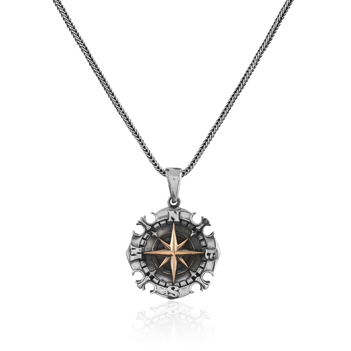 Gothic Compass Necklace for Men - Sterling Silver Pendant with Silver Chain &Silver Cleaning Cloth Gift - Biker Gothic Pendant -Silver Chain