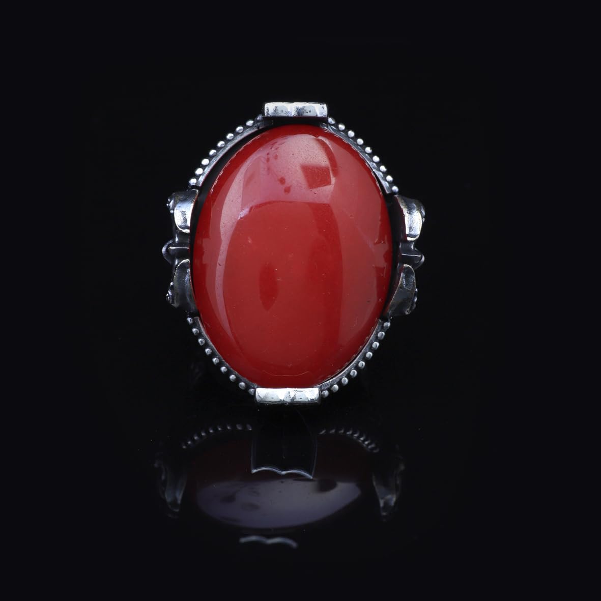 Handmade Large Carnelian Ax Ring - 925 Sterling Silver Men's Gemstone Jewelry with Silver Polishing Cloth Gift