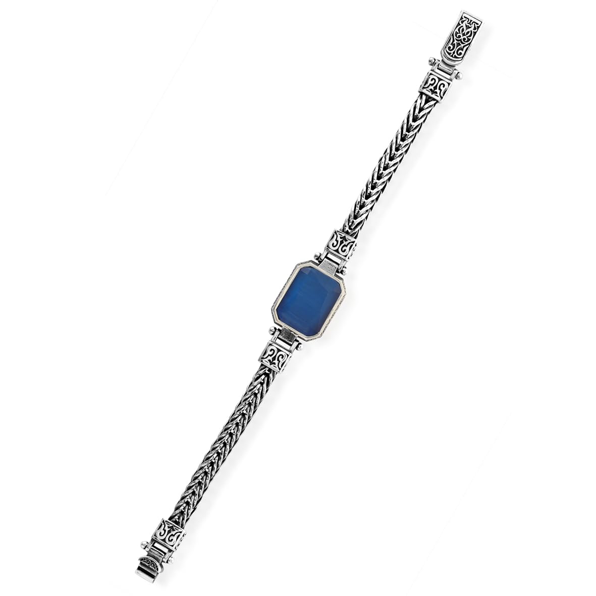 Aquamarine Gemstone Vintage Bracelet – Handmade Sterling Silver Gothic Chain Bracelet for Men – Personalized & Hand-Engraved