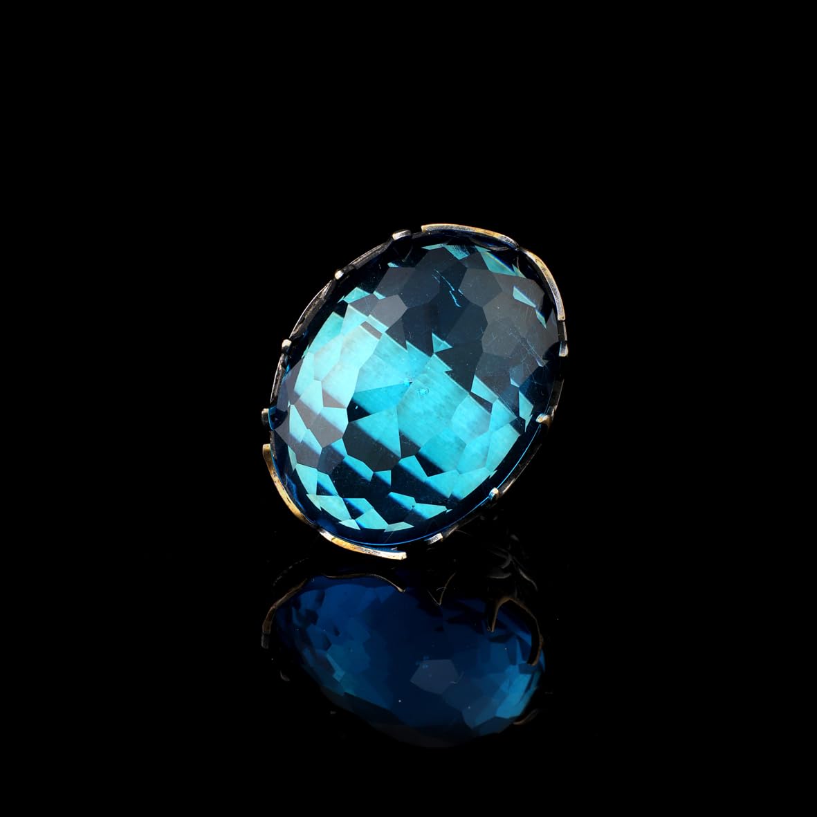 Chunky Silver Aquamarine Ring – Handmade Ottoman Engagement Ring for Men