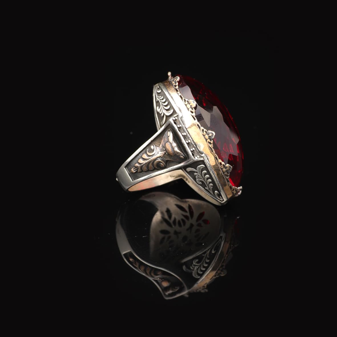 925 Sterling Silver Men's Garnet Ring