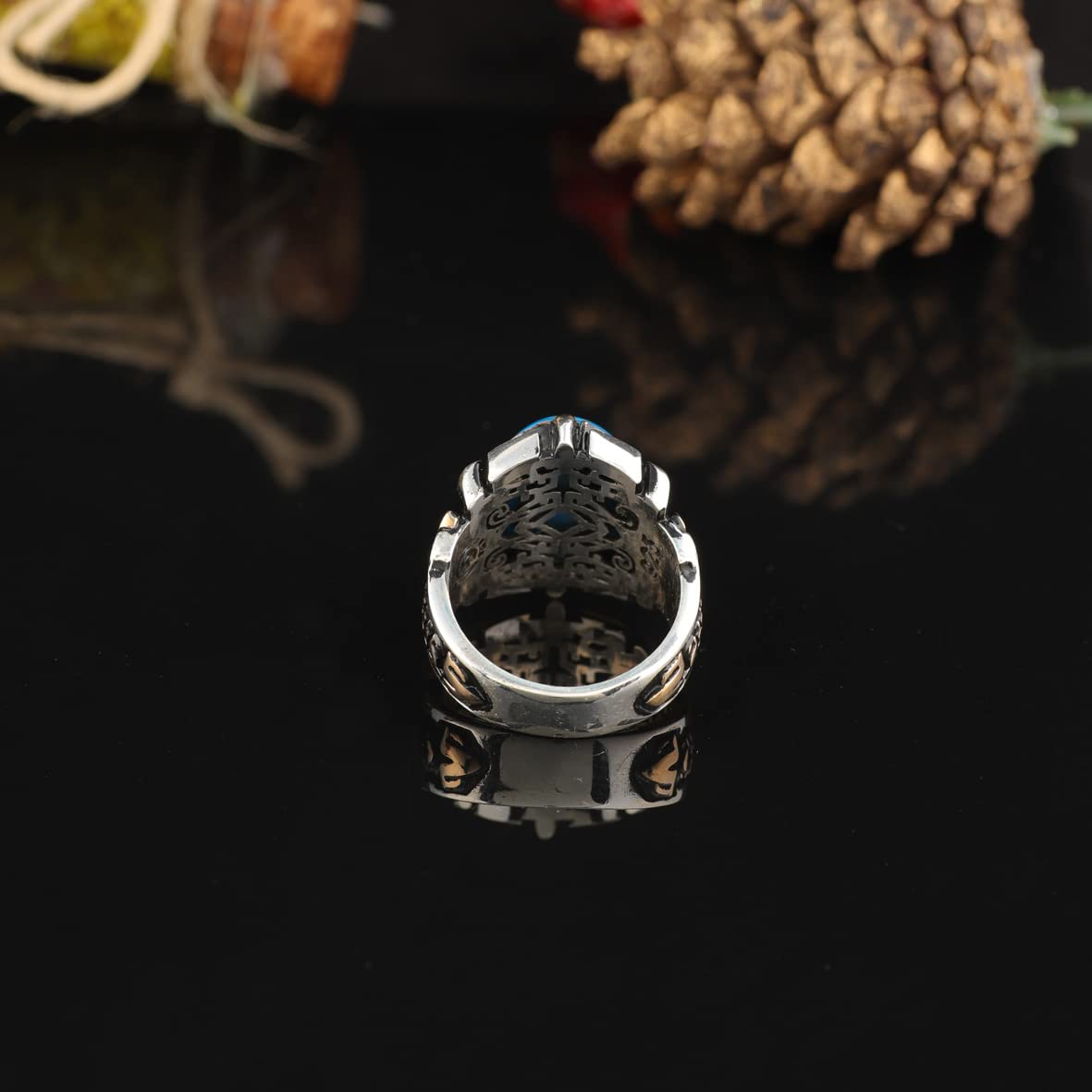 925K Sterling Silver Mens Turquoise Ring
