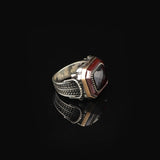 Handmade Vintage Garnet Ring - Men's 925 Sterling Silver Gemstone Ring - Turkish Design — image 4