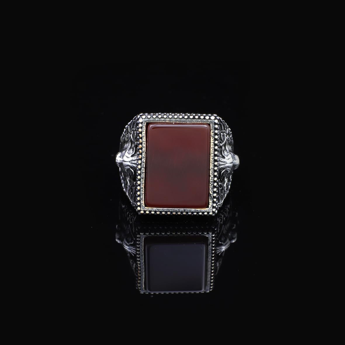 Men's Lion Ring with Carnelian Gemstone - 925 Sterling Silver Jewelry - 925 Sterling Silver Rings for Men - Birthday Gifts