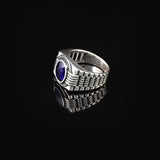 Handmade Blue Sapphire Oval Stone Watch Band Model Gemstone Ring for Men Vintage 925 Sterling Silver — image 5