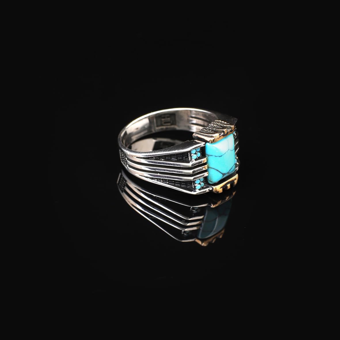 Handmade Turquoise Gemstone Square Stone Pinky Ring for Men Vintage 925 Sterling Silver