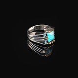 Handmade Turquoise Gemstone Square Stone Pinky Ring for Men Vintage 925 Sterling Silver — image 4