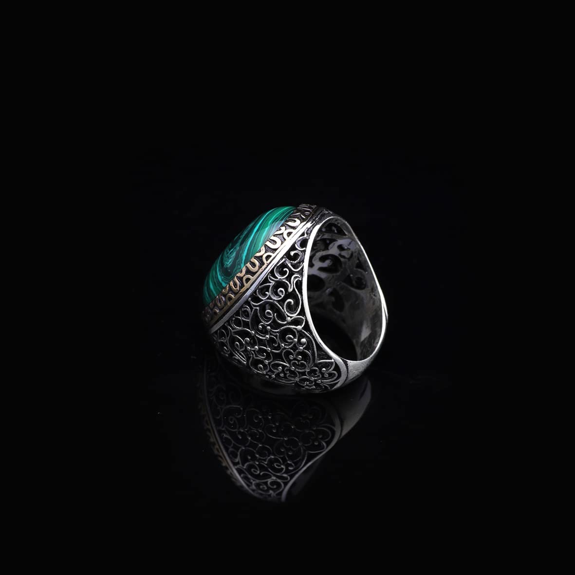 925K Sterling Silver Malachite Ring Men