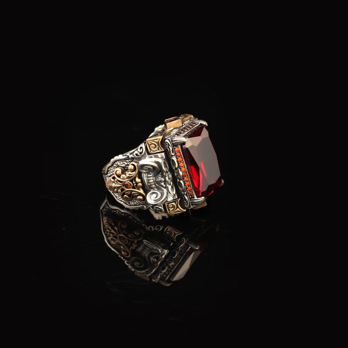 Garnet Ring Ottoman Vintage Design – Handmade Large Statement Gemstone Ring