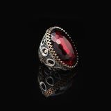 Handmade Garnet Ring with Oval Stone - Vintage Ottoman Style Men's 925 Sterling Silver Gemstone Ring + Silver Polishing Cloth Gift — image 4