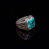 Vintage Handmade Malachite Ring with Ruby Stone — image 3