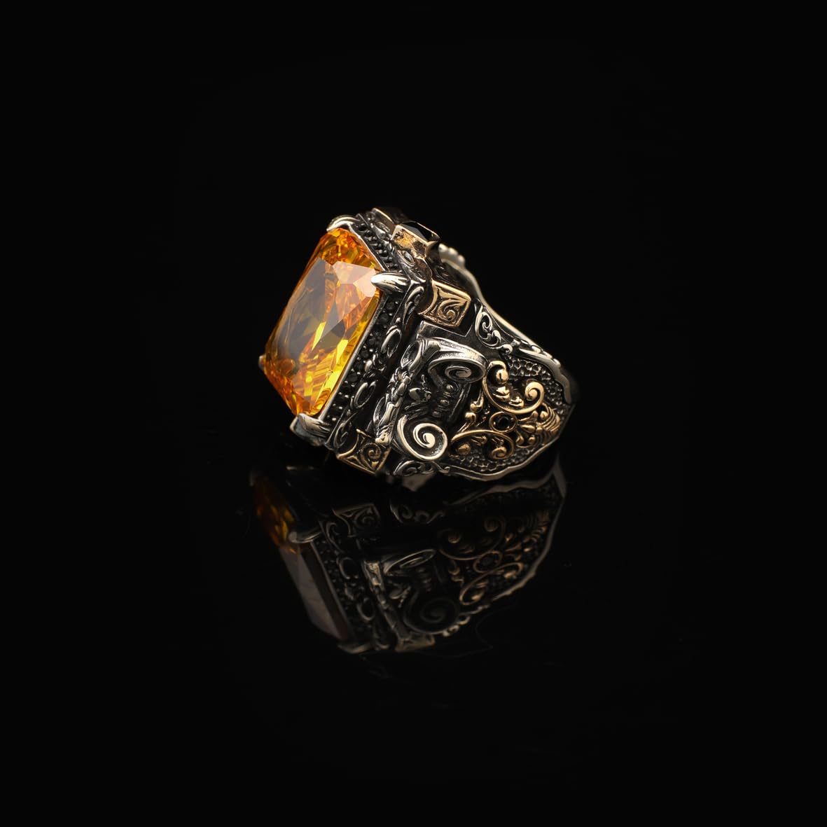 Handmade Citrine Ring Ottoman Vintage Ring Design Sterling Silver Ring Chunky Silver Ring Large Statement Ring Gemstone Ring Promise Ring for Him