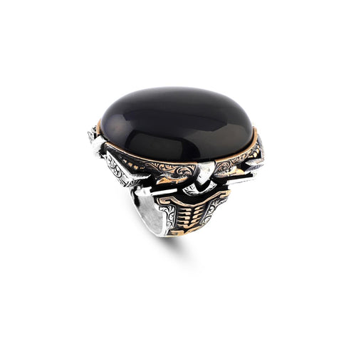 Black Onyx Ring for Men - Chunky Sterling Silver Engagement Ring