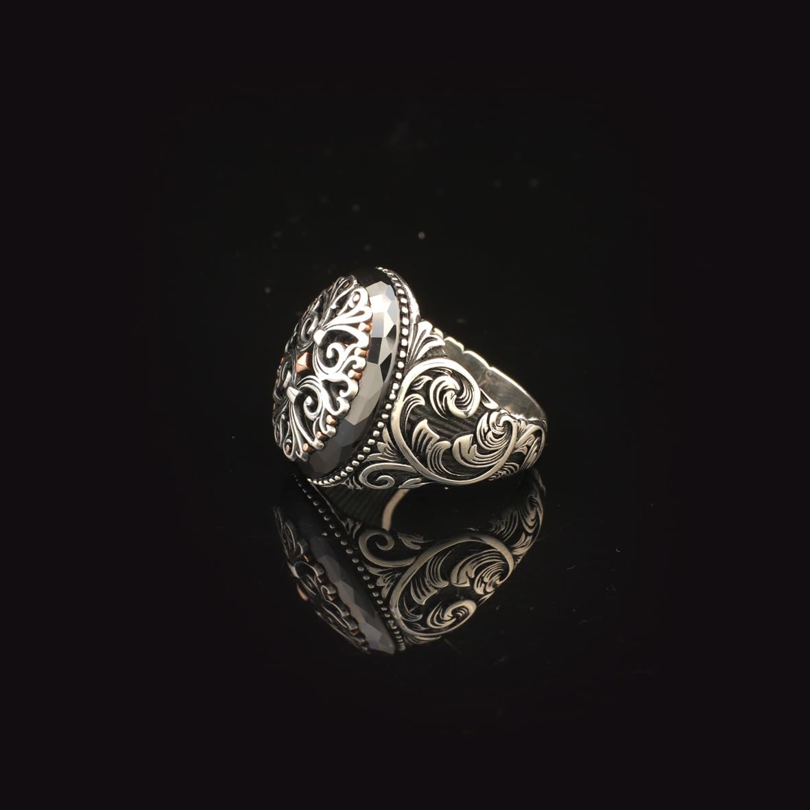 Onyx Ring Signet Ring Ottoman Vintage 925 Sterling Silver Promise Engagement Gemstone Ring Gift for Husband