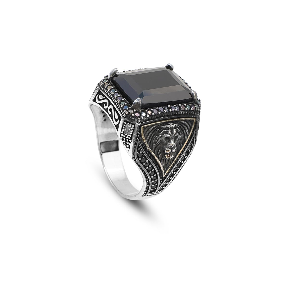 925 Sterling Silver Men's Black Onyx Lion Ring - "Black Onyx Lion Ring for Men - 925 Sterling Silver Black Onyx Gemstone - Birthday Gifts