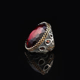 Handmade Garnet Ring with Oval Stone - Vintage Ottoman Style Men's 925 Sterling Silver Gemstone Ring + Silver Polishing Cloth Gift — image 6