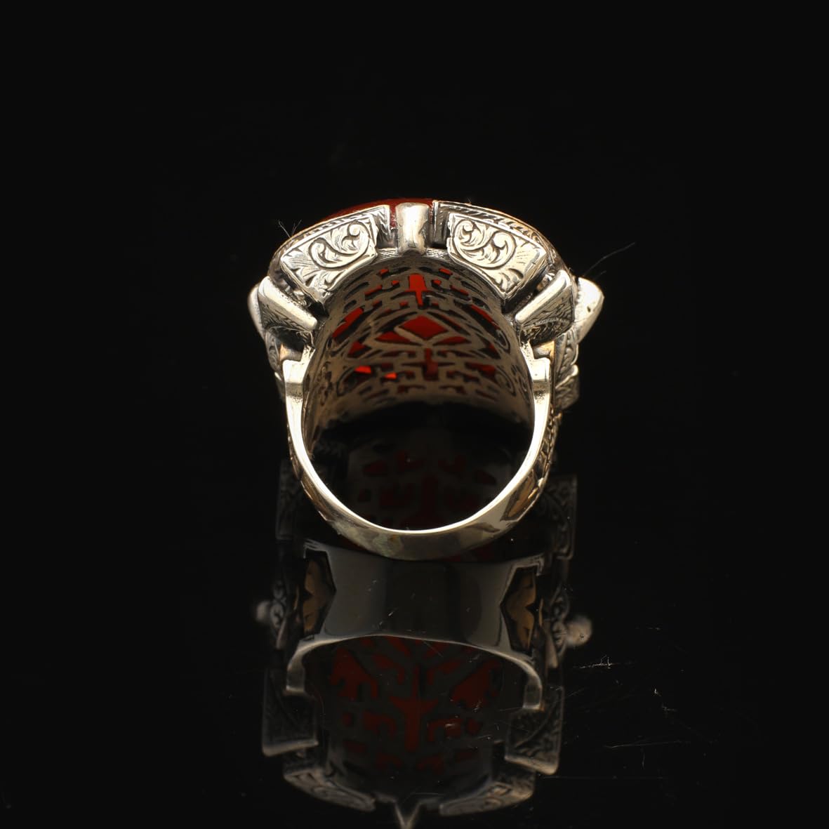 Carnelian Ring Large Statement Chunky Silver Whiskey Barrel Ottoman Vintage 925 Sterling Engagement Promise Gemstone Gift for Husband