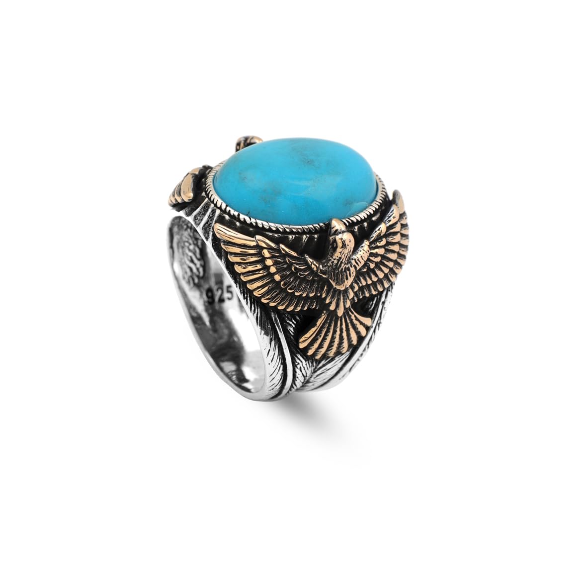 Mens Turquoise Eagle Ring – Vintage Animal Signet Ring with Gemstone in Sterling Silver