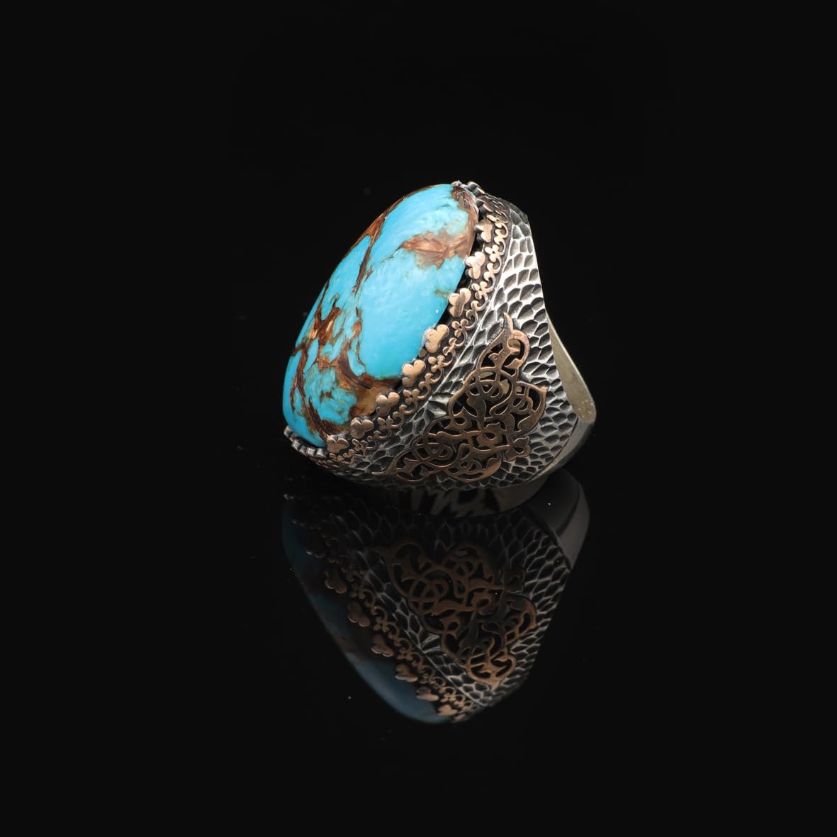 Special Turquoise Stone Ring – Large Oval Stone in Polished 925 Sterling Silver