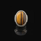 Tiger Eye Ring for Men – Large Chunky Sterling Silver Ottoman Ring with Micro Sapphire Stone — image 2