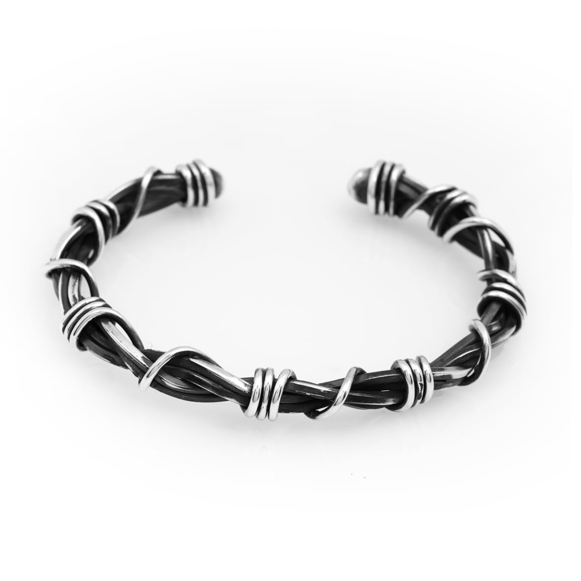 Handmade Silver Cuff Bracelet for Men – Adjustable Thorn Cuff Design – Vintage Hand-Engraved Sterling Silver Bracelet – Personalized Gift with Silver Polishing Cloth