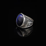 Handmade Virgin Mary Blue Tiger Eye Signet Ring - Vintage 925 Sterling Silver Men's Statement Ring with Oval Gemstone — image 5