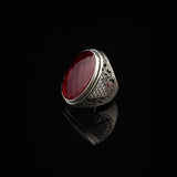 Garnet Ring – Large Chunky Silver Ottoman Gemstone Ring with Micro Sapphire Stone – Handmade Sterling Silver Ring for Men – Vintage Engagement Ring with Custom Engraving — image 4