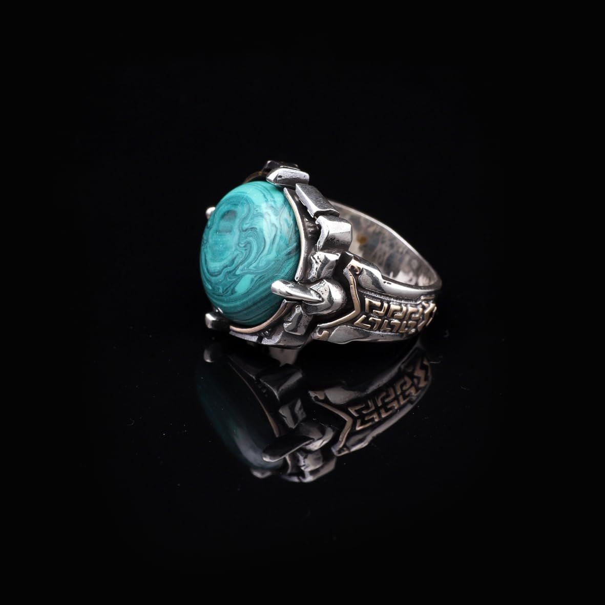 925 Sterling Silver Rings for Men - Malachite Men's Ring