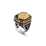 Micro Onyx Stone Lion Ring - Signet Gemstone Ring for Men Vintage Handmade 925 Sterling Silver - Comes with Silver Polishing Cloth Gift — image 1