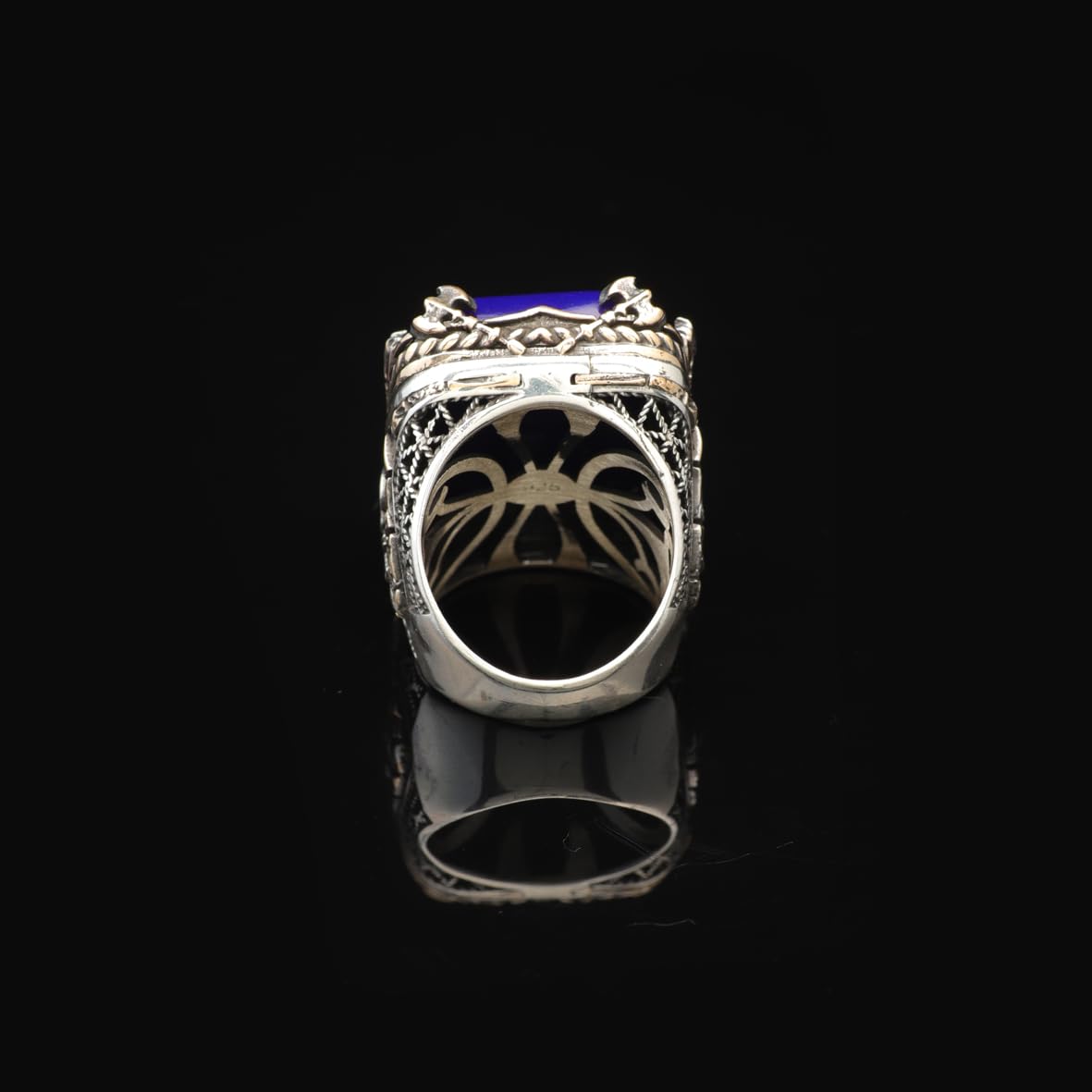 Vintage Large Lapis Lazuli Ax Ring for Men - 925 Sterling Silver Turkish Handmade Polished Engagement Ring with Silver Polishing Cloth Gift