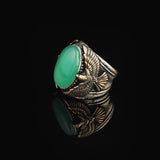 Jade Eagle Ring for Men – Vintage Animal Signet Ring with Gemstone in Sterling Silver — image 5