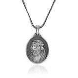 Handmade Jesus Necklace - Christian Sterling Silver Necklace for Men with Gothic Oxidized Chain and Silver Polishing Cloth Gift — image 1
