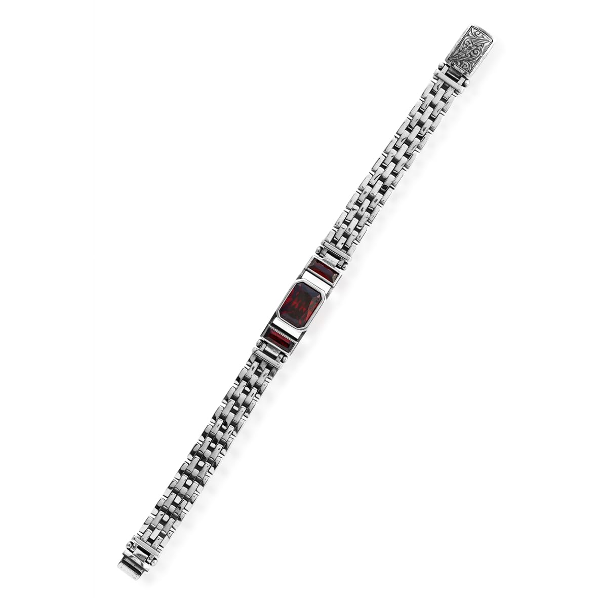 Handmade Garnet Bracelet for Men – Gothic Vintage Chain Bracelet in Sterling Silver – Made to Order