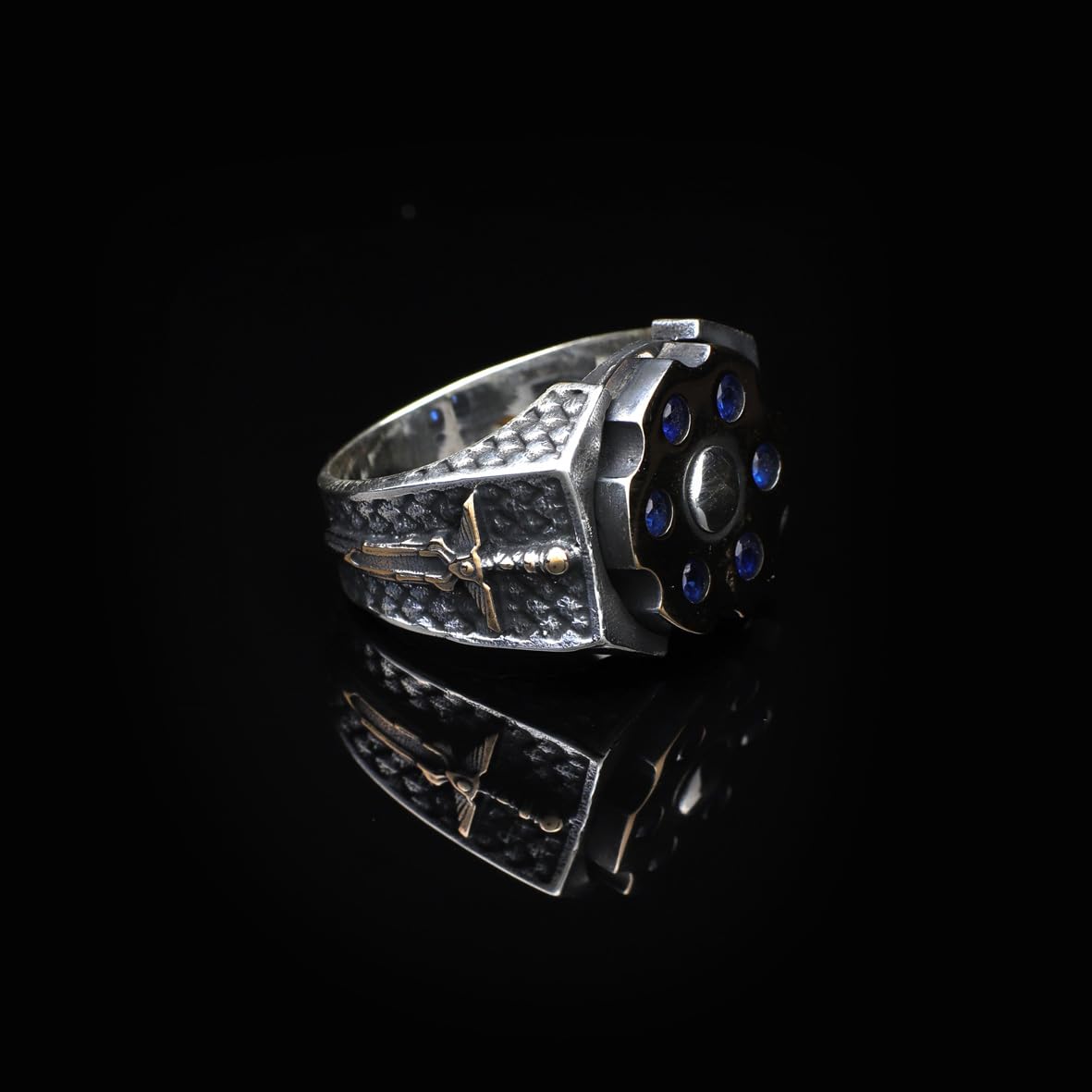 925 Sterling Silver Sapphire Rotating Sword Ring for Men - Sapphire and 925 Sterling Silver Ring - Birthday Gifts