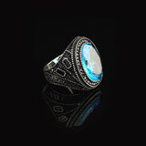Mens Aquamarine Gemstone Ring – Handmade Ottoman Sterling Silver Engagement Ring — image 4