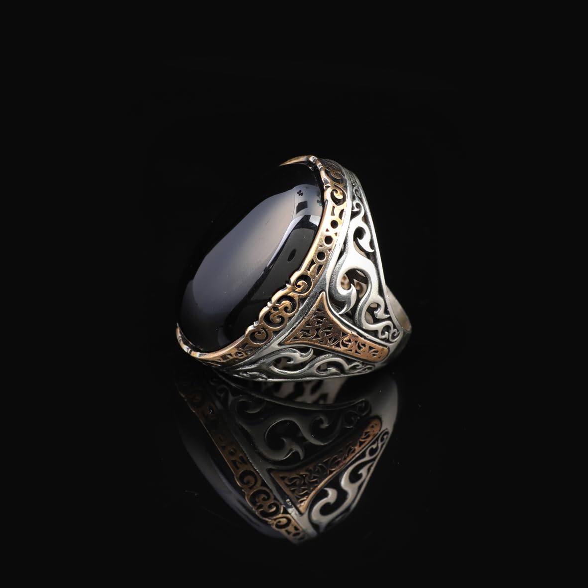 Onyx Ring, Oval Stone, Large Ring, Gemstone Ring, Ottoman, Men Vintage, Handmade, 925 Sterling Silver Rings for Men, Silver Polishing Cloth