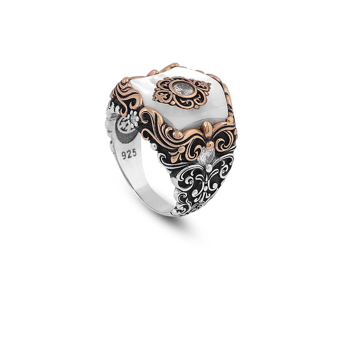 Mother of Pearl Gemstone Handmade Mens Ring