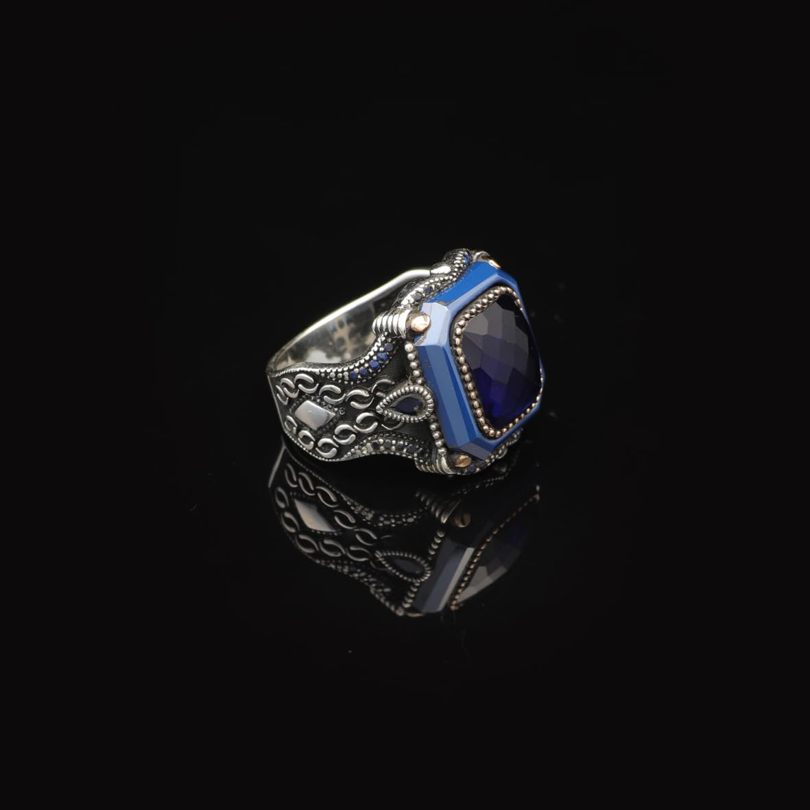 Handmade Vintage Blue Sapphire Ring - Polished 925 Sterling Silver Men's Gemstone Ring