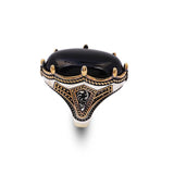 Vintage Men's Handmade Onyx Ring with Oval Gemstone - Large Ottoman Style 925 Sterling Silver Band - Includes Silver Polishing Cloth Gift — image 1