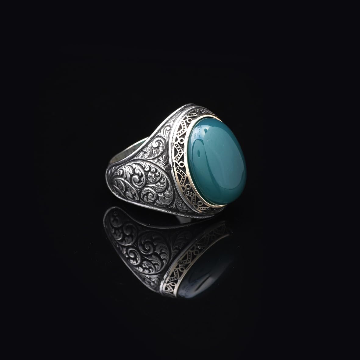 Handmade Jade Men's Ring - 925 Sterling Silver Gemstone Jewelry with Silver Polishing Cloth Gift - Jade Ring for Men