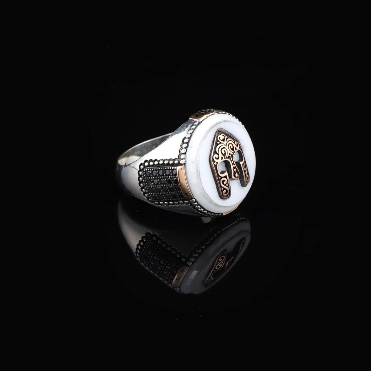 Mother of Pearl Gemstone Handmade Mens Ring