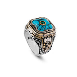 Genuine Turquoise Men's Ax Ring with Micro Emerald Stone - Vintage Handmade 925 Sterling Silver Ring for Men - Includes Silver Polishing Cloth Gift — image 1