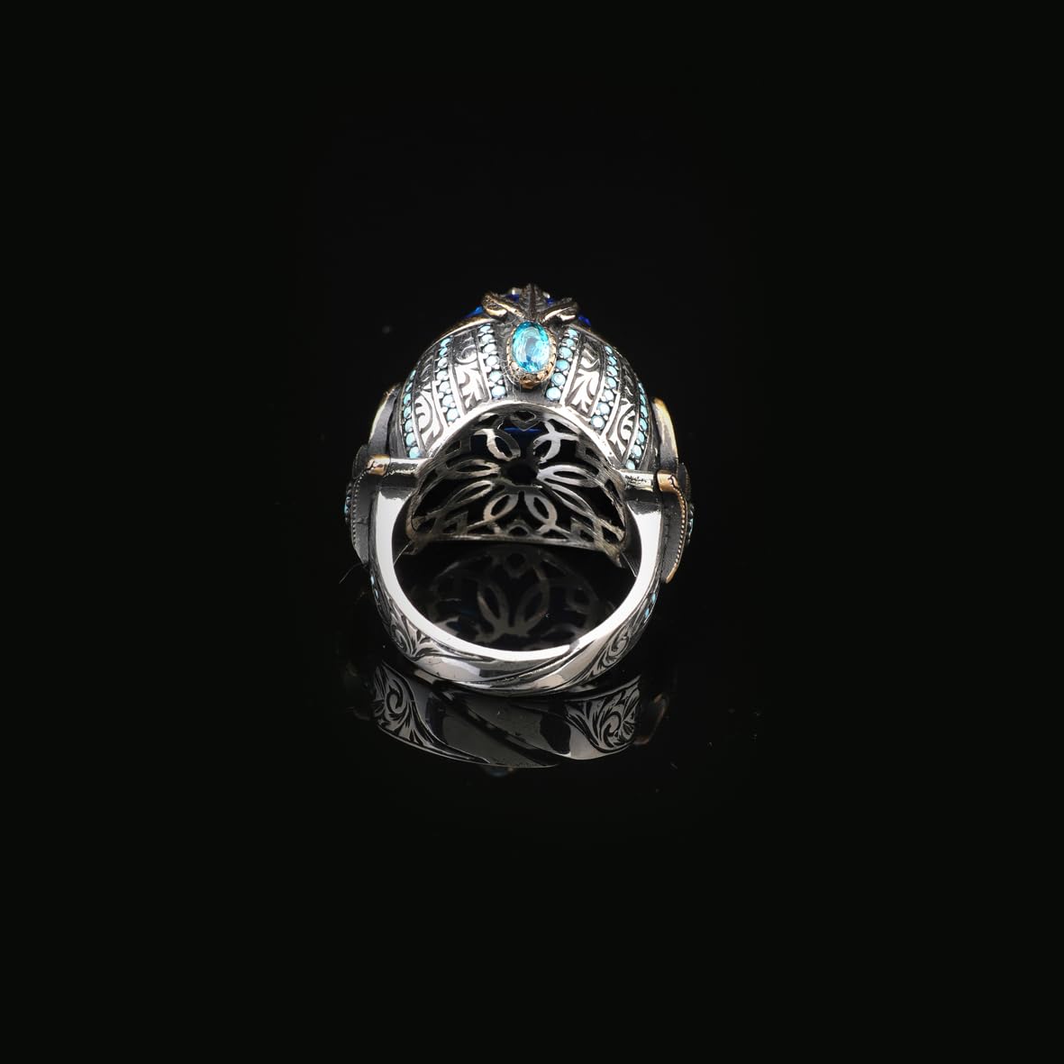 Handmade Aquamarine Gemstone Ottoman Style Sword Ring for Men Vintage 925 Sterling Silver