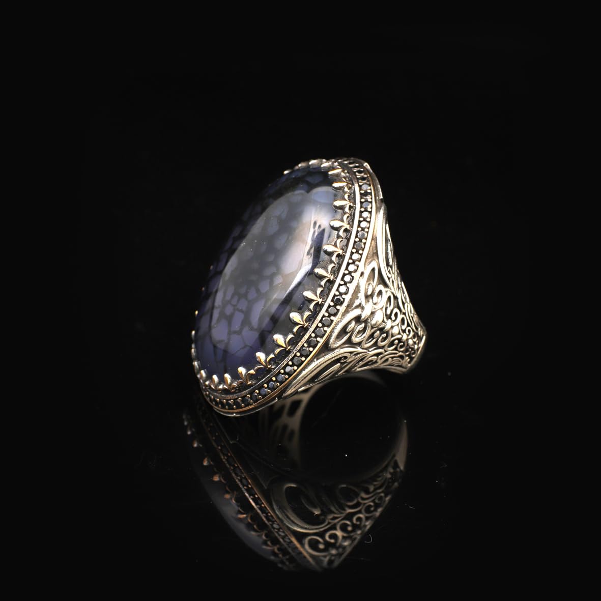 Handmade Yemen Agate Ring Ottoman Style – Large Statement Vintage Gemstone Ring for Men